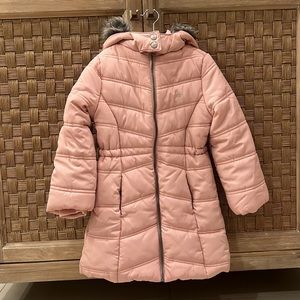 Calvin Klein Girls Aerial Faux Fur Trim Hooded Long Puffer Jacket